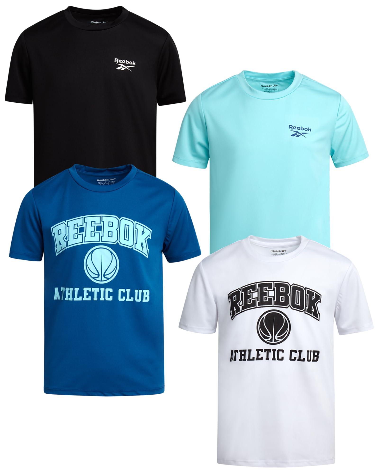 Reebok Active Boys Tshirts - 4 Pack Dry Fit Crew Neck Short Sleeve Boys Athletic Shirts Youth Kids Activewear